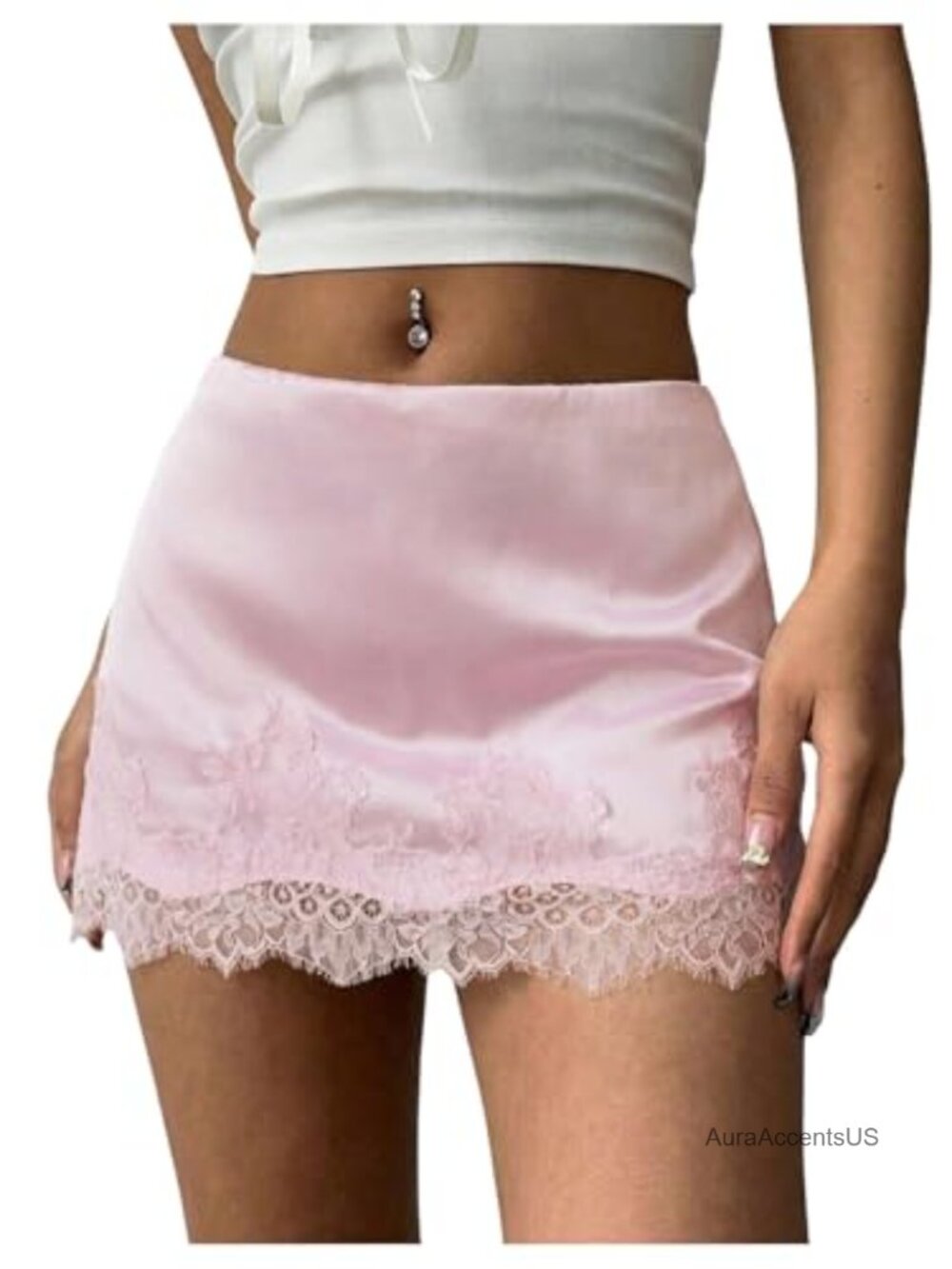 Lace Satin Mini Skirt Y2K Low Waist Night Out